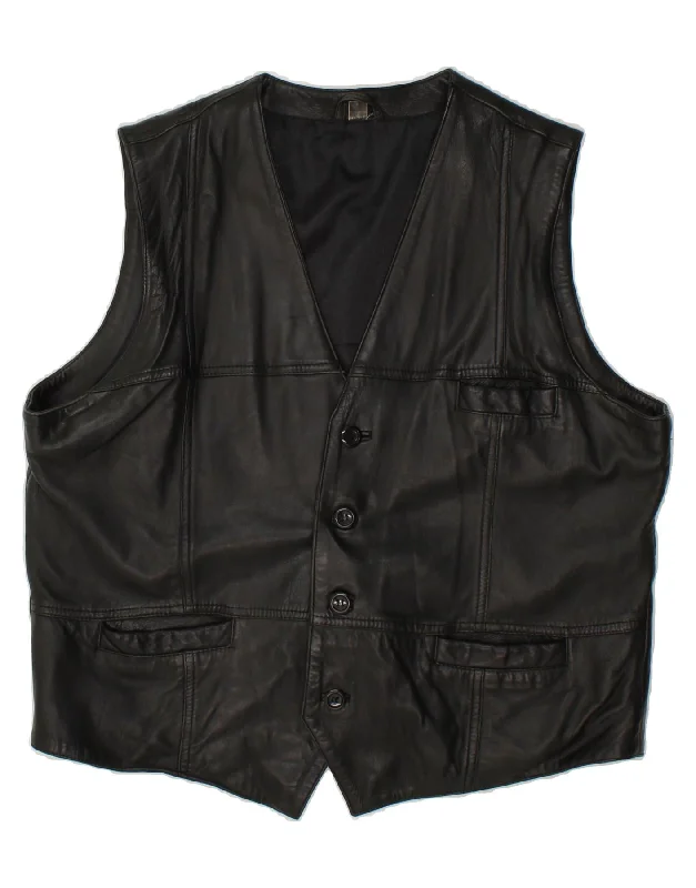 Retro Style VINTAGE Mens Leather Waistcoat Large Black Leather