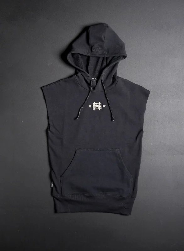 Cool Casuals EMB SLEEVELESS HOODIE - BLACK