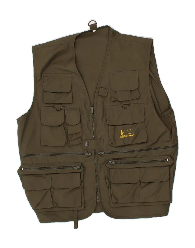 Relaxed Wardrobe VINTAGE Mens Utility Gilet UK 40 Large Khaki Polyester