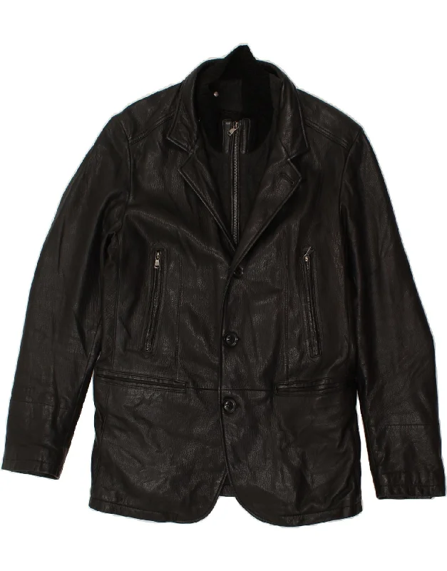 Relaxed Denim VINTAGE Mens Slim Leather Jacket IT 50 Large Black Leather