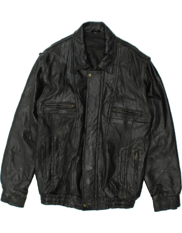 VINTAGE Mens Leather Jacket UK 40 Large Black Leather