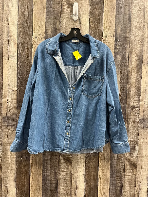 Premium Outfits Top Long Sleeve By Maurices In Blue Denim, Size: Xxl