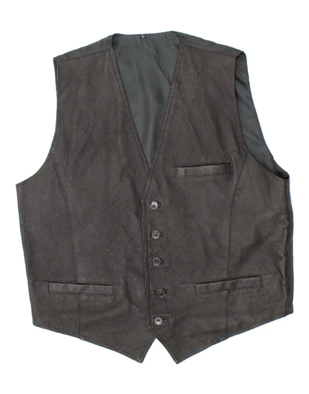 VINTAGE Mens Leather Waistcoat  Large Black