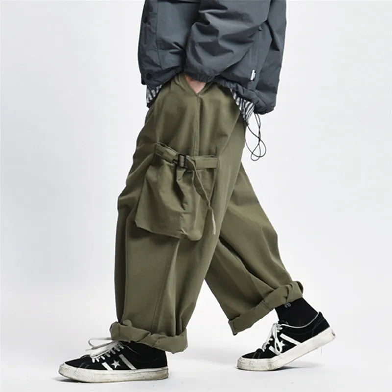 Sporty Wardrobe Multi Pocket Cargo Pants Safari Style Wide Leg Men's Trousers