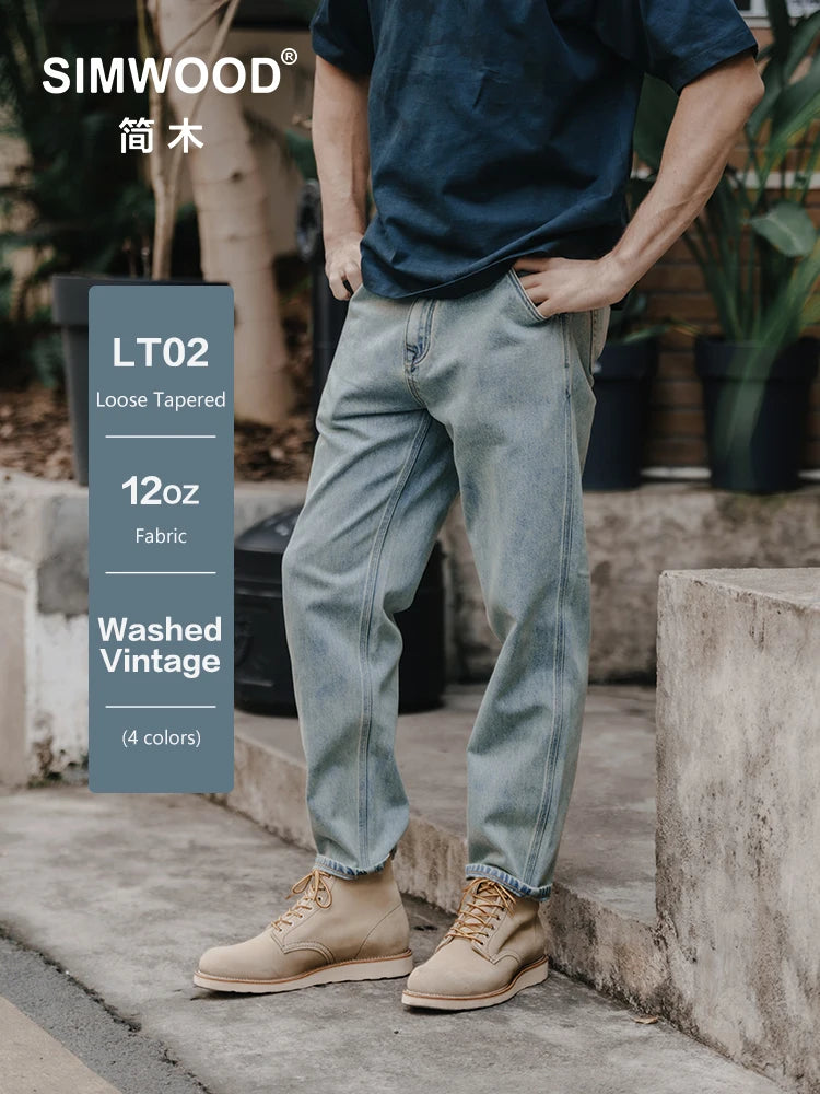 Relaxed Denim Loose Tapered Jeans Men Plus Size Vintage Denim Trousers