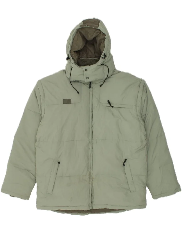 Smart Casual Wear FILA Mens Hooded Padded Jacket UK 44 2XL Green Polyamide