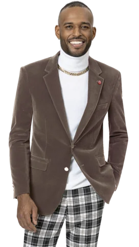 Luxury Comfort Taupe Solid Velvet Blazer J134