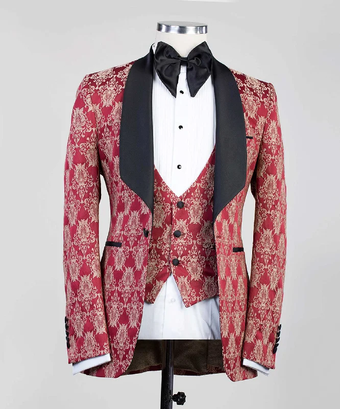 Premium Fabric Red Three Piece Tuxedo