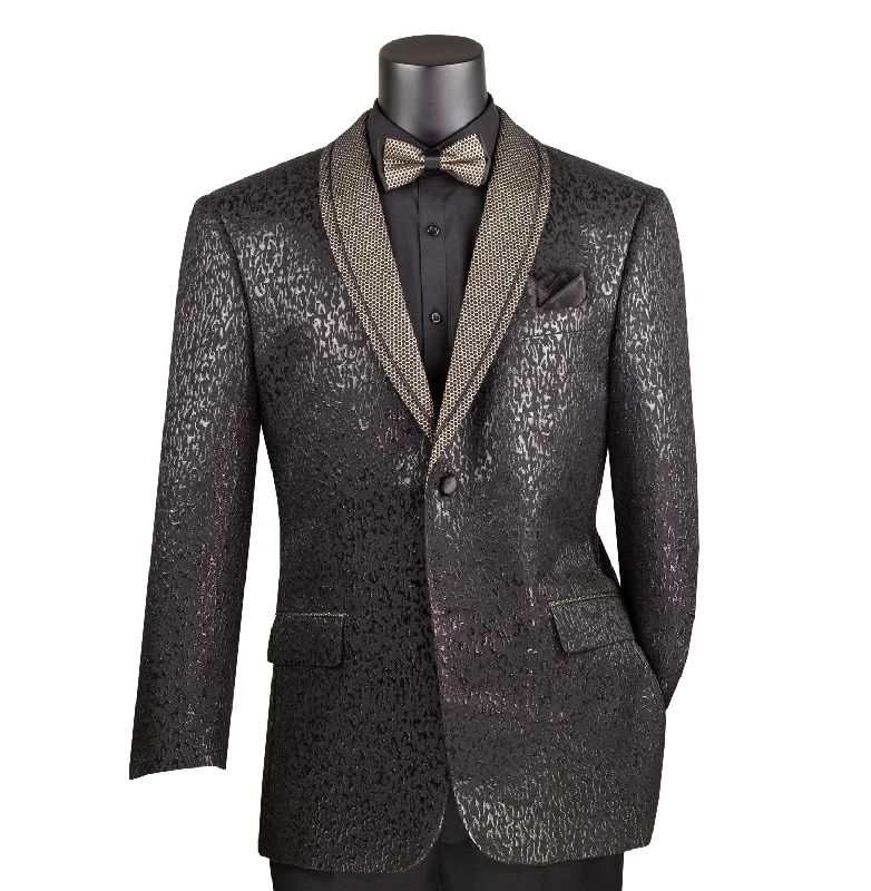 Urban Apparel Chateau Collection: Black Jacquard Fabric Single Breasted Regular Fit Blazer Urban Apparel Chateau Collection: Black Jacquard Fabric Single Breasted Regular Fit Blazer