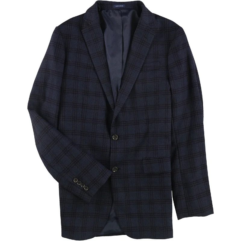 Stafford Mens Classic Fit Plaid Two Button Blazer Jacket, Blue, 40 Long