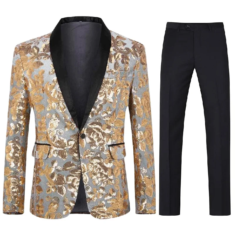 Effortless Comfort Gold Sequin Suit Slim Fit 2-Piece Suit