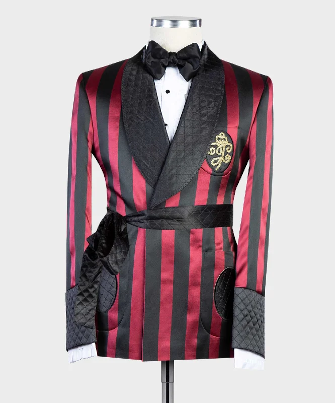 Men’s Red Black Shining Belted Tuxedo