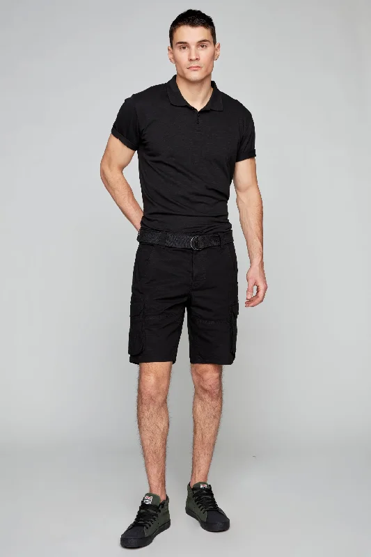 Mens Belted Cargo Ripstop Shorts - Black