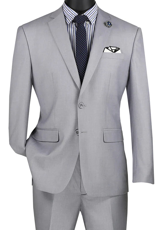 Vintagevo Collection: Light Grey 2 Piece Solid Color Single Breasted Slim Fit Suit