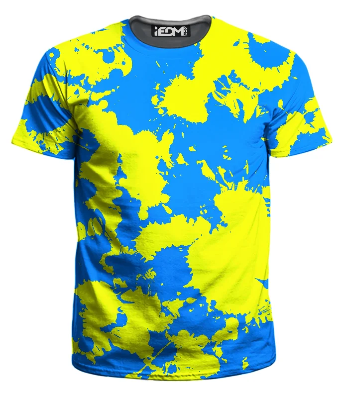 Modern Style Yellow and Blue Paint Splatter Men's T-Shirt