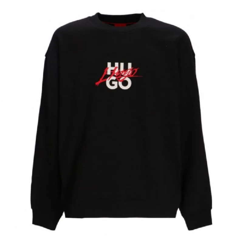 Relaxed Denim Hugo Mens Dlogonty Script Logo Crew Neck Sweater Black