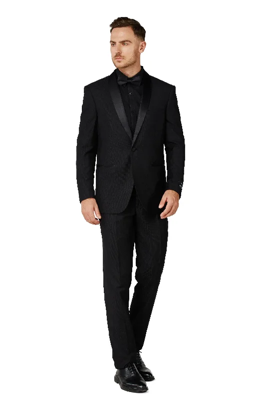 Cozy Essentials Men's Satin Black Shawl Lapel Tuxedo Slim Fit (2 PCS)