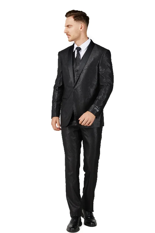 Relaxed Wardrobe Men's Shiny Black Shawl Lapel Tuxedo Slim Fit (2 PCS)