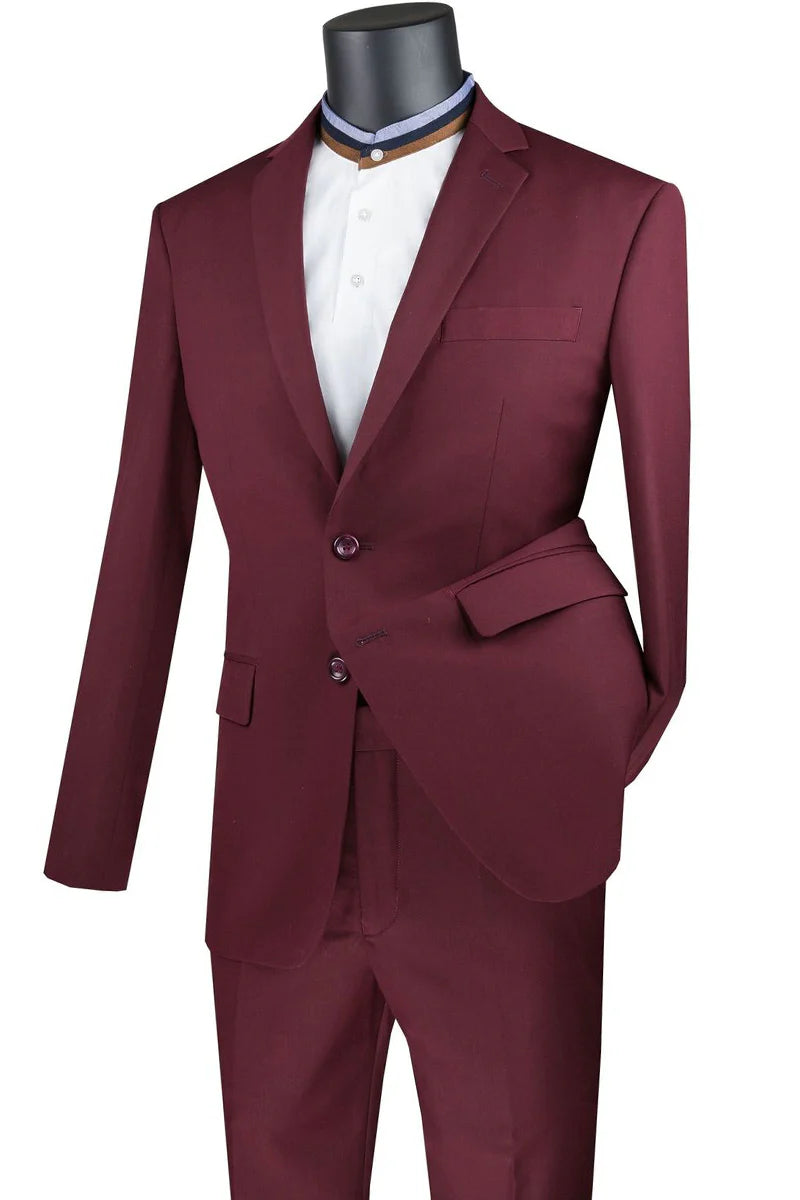 Retro Style Vintagevo Collection: Burgundy 2 Piece Solid Color Single Breasted Slim Fit Suit Retro Style Vintagevo Collection: Burgundy 2 Piece Solid Color Single Breasted Slim Fit Suit
