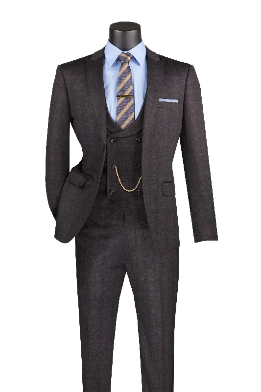 Soft Layers Vintique Collection: Glen Plaid Slim Fit Suit with Peak Lapel in Black Soft Layers Vintique Collection: Glen Plaid Slim Fit Suit with Peak Lapel in Black
