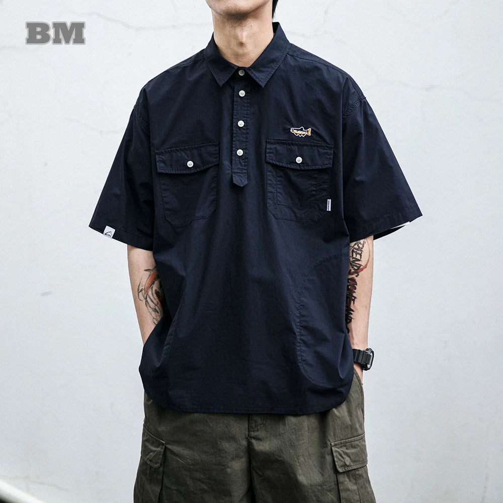 Comfortable Shirts Japanese Streetwear Cargo Shirts with Korean Lapels and Short Sleeves Comfortable Shirts Japanese Streetwear Cargo Shirts with Korean Lapels and Short Sleeves