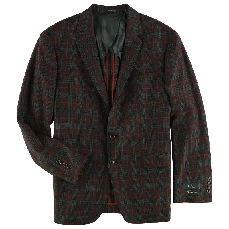 Tasso Elba Mens Plaid Two Button Blazer Jacket, Red, 44 Regular