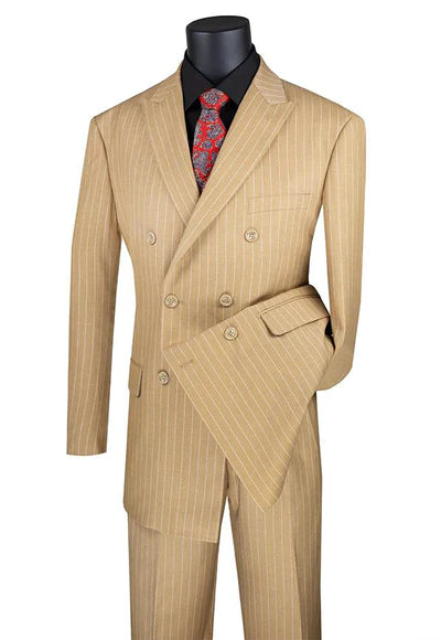 Outdoor Wear Symphony Collection: Camel 2 Piece Pinstripe Double Breasted Regular Fit Suit