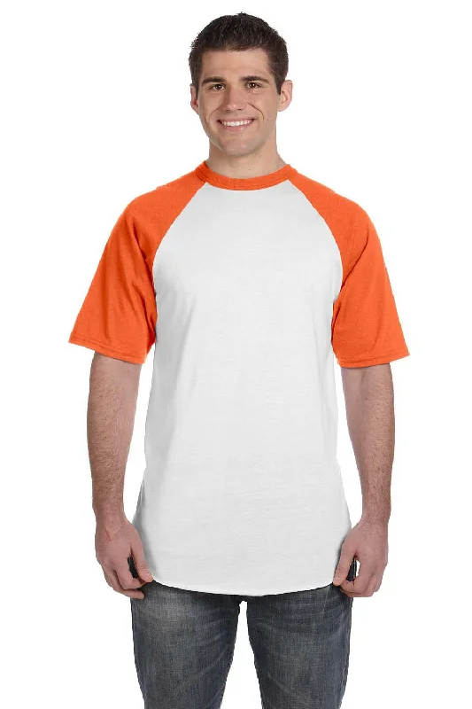 Retro Style Augusta Sportswear Mens Short Sleeve Crewneck T-Shirt - White/Orange