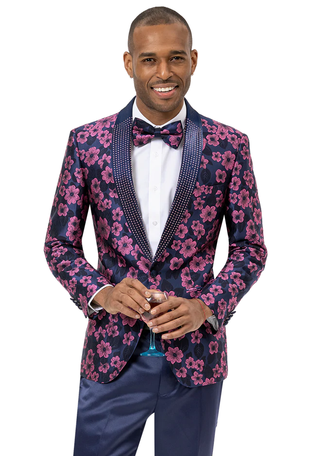 Street Style Blue & Pink Floral Print Fashion Blazer J156