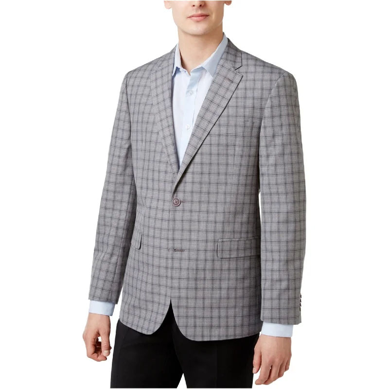 Tommy Hilfiger Mens Plaid Two Button Blazer Jacket, Grey, 42 Regular