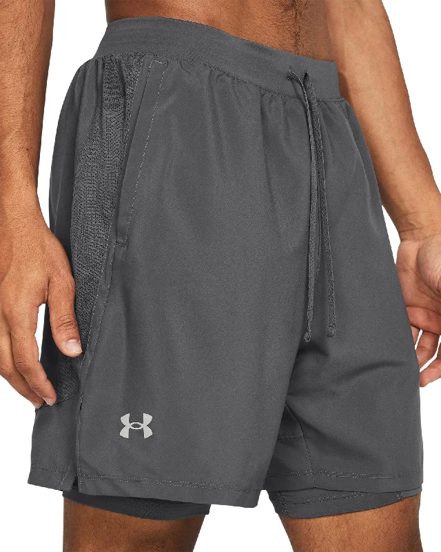 Easygoing Fashion Under Armour Launch 2 In 1 Mens Running Shorts - Grey