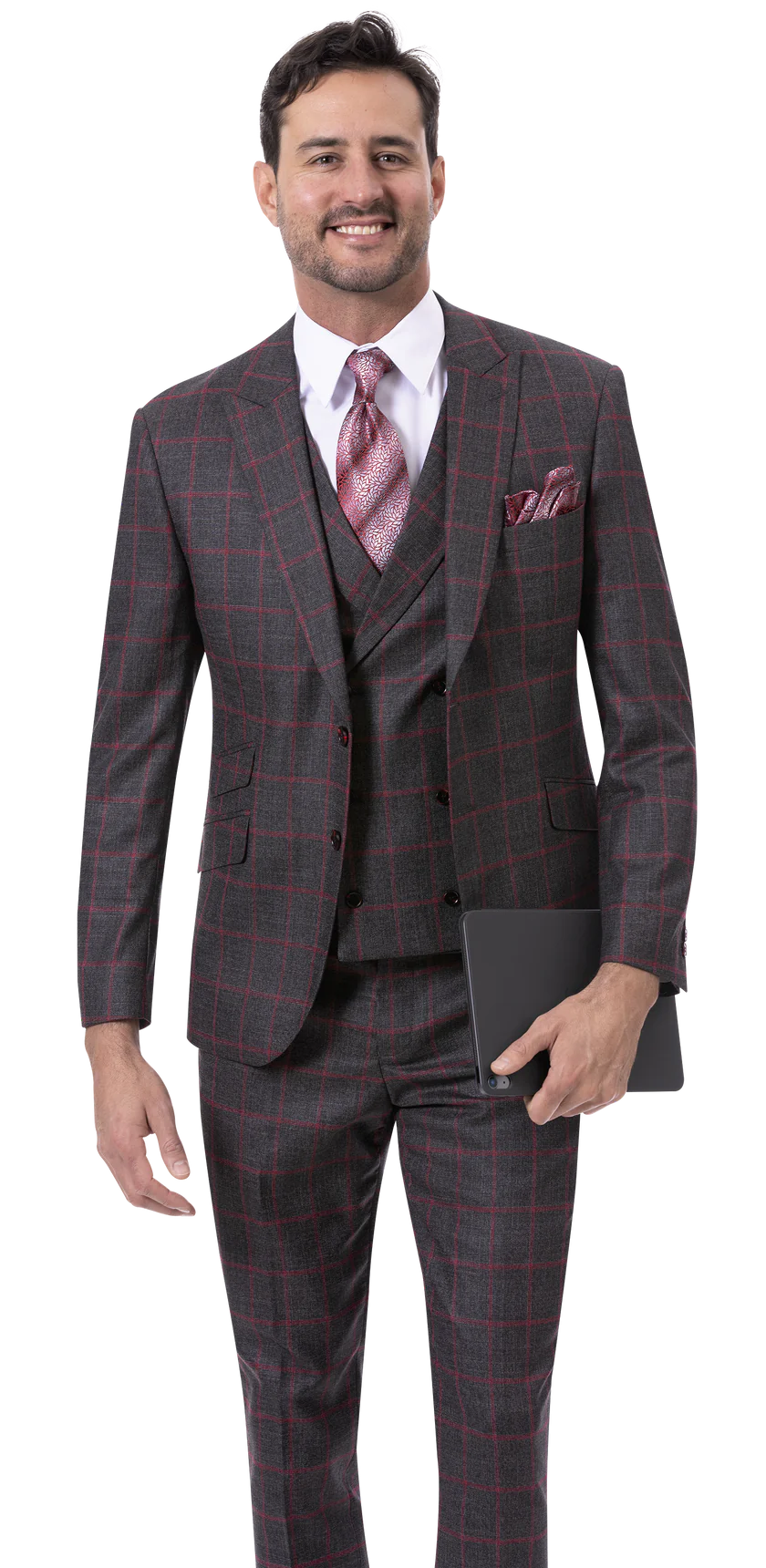 Black and Red Checkered Three Piece Regular Fit Fashion Suit M2783