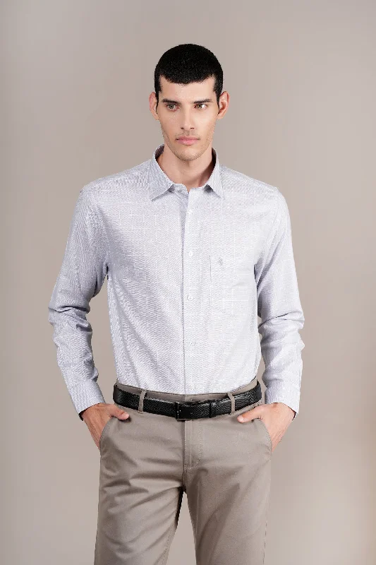 Relaxed Wear Men's Grey Check Full Sleeves Formal Shirt