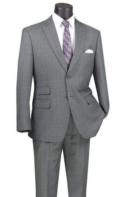 Lounge Wear Astro Collection: Grey 2 Piece Windowpane Single Breasted Modern Fit Suit
