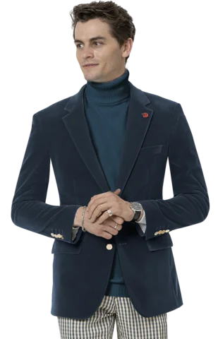 Casual Wear French Blue Solid Velvet Blazer J134