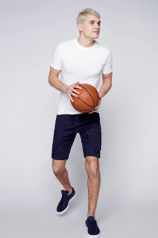 Premium Fabric KRAVITZ - Mens 5-Pockets Pull-On Cargo Poplin Shorts - Navy