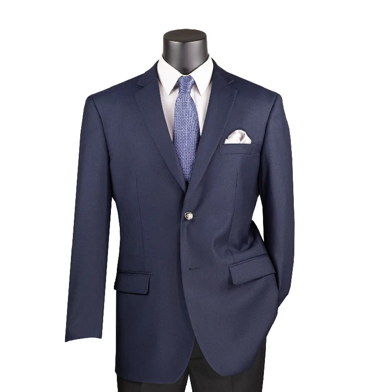 All-Day Wear Chiccheto Collection- Navy Solid Color Single Breasted Regular Fit Blazer All-Day Wear Chiccheto Collection- Navy Solid Color Single Breasted Regular Fit Blazer