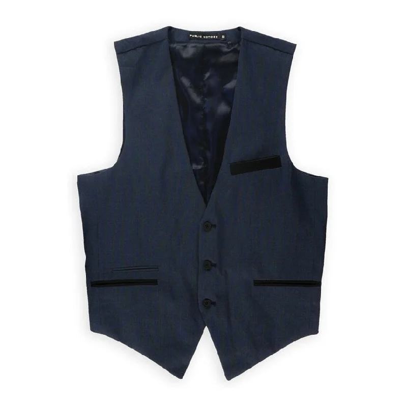 Public Notices Mens Micro Dot Three Button Vest, Blue, Small (Regular)