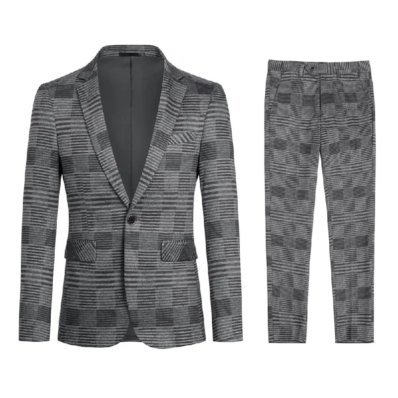 Active Comfort Plaid Stripe Suit Slim Fit 2-Piece Casual Suit