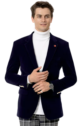 Sports Pants Navy Solid Velvet Blazer J134