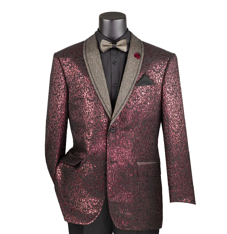 Everyday Outfits Chateau Collection: Burgundy Jacquard Fabric Single Breasted Regular Fit Blazer