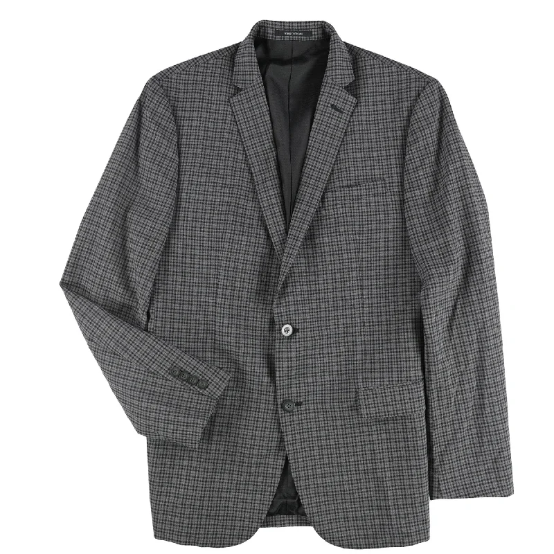 Fashion Comfort bar III Mens Check Two Button Blazer Jacket, Grey, 42 Long