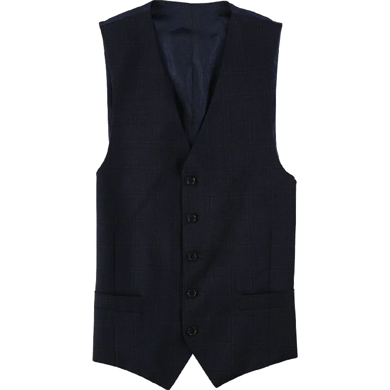 Street Gear Michael Kors Mens Plaid Five Button Vest, Blue, 40 Regular
