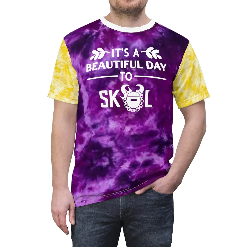 Smart Casual Wear Unisex Cut & Sew Tee - Purple/Gold Tie-Dye - It's a Beautiful Day! Smart Casual Wear Unisex Cut & Sew Tee - Purple/Gold Tie-Dye - It's a Beautiful Day!
