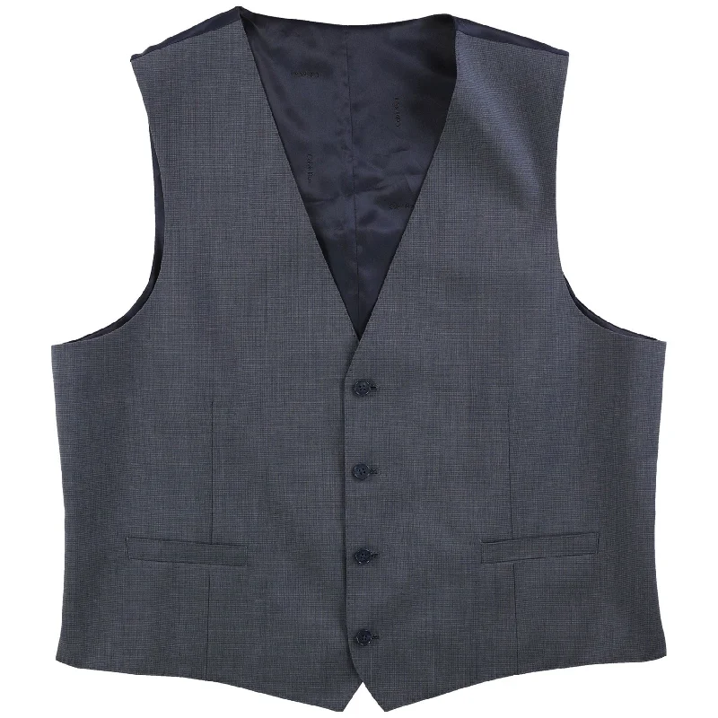 Sporty Suits Calvin Klein Mens Check Four Button Vest, Blue, 46 X-Long