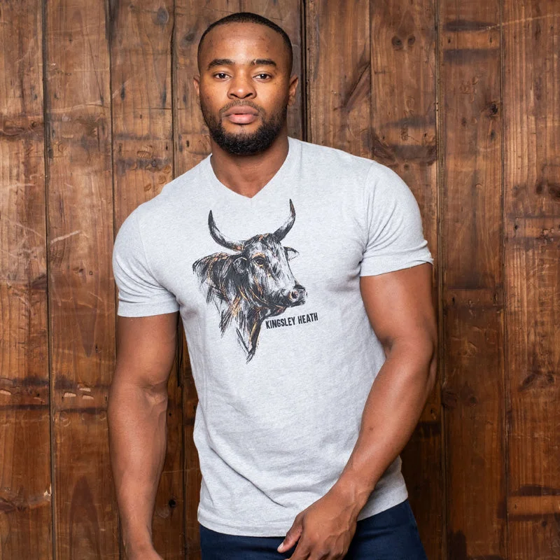 Effortless Style Sketchy Chalk Bull V-Neck Tee Vervet
