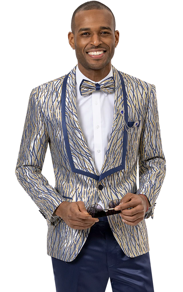 Versatile Style Blue Fancy Pattern Design Fashion Blazer J146