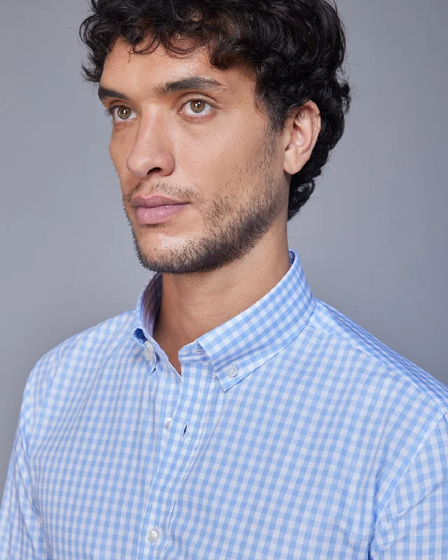 Casual Chic Light Blue Gingham Checked Shirt