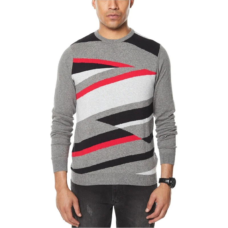 Sean John Mens Geometric Intarsia Pullover Sweater, Grey, Big 3X