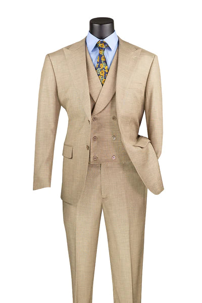 Modern Apparel Classique Collection: Taupe 3 Piece Solid Color Single Breasted Modern Fit Suit